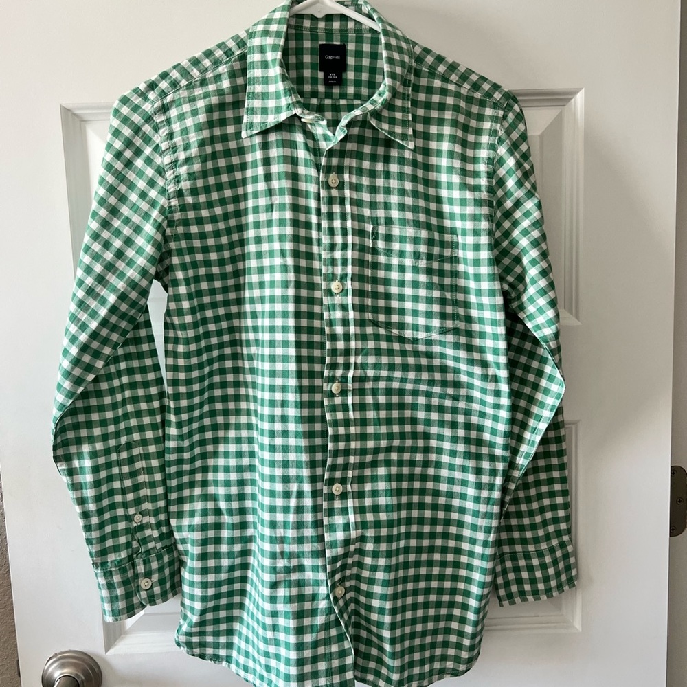 GapKids- Green and White Gingham Shirt- Size XXL 14/16